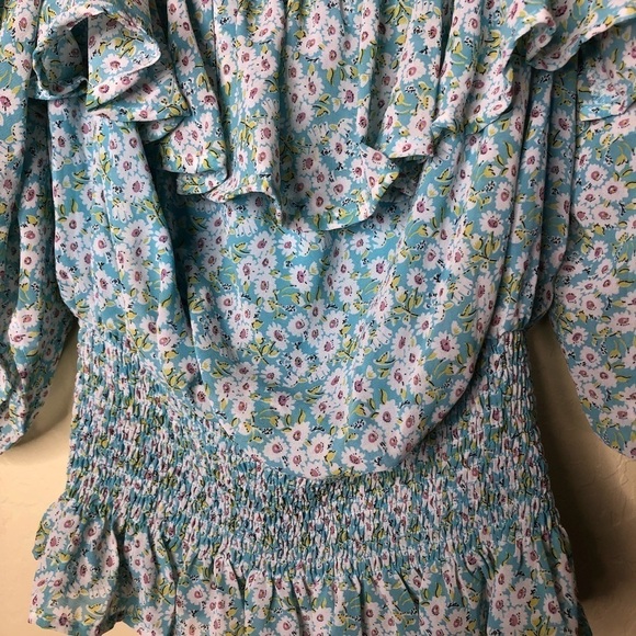 Blue Floral Print Off the Shoulders Boho Draped Sleeve Blouse Top Size Small S - Picture 9 of 9